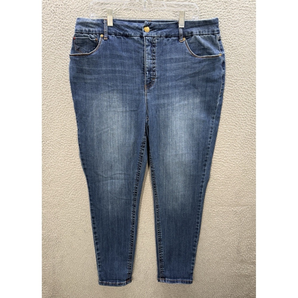 Seven7 Jeans Womens 18W Blue Tummyless High Rise Skinny Stretch Distressed Denim